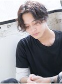 ★アッシュブラックニュアンスパーマウルフ メンズカット 波巻き