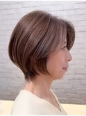 武蔵小杉秋冬透明感カラーベージュブラウン大人丸みショートボブ