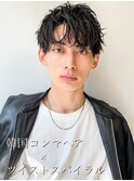 20代30代韓流☆ツイストパーマショートマッシュアッシュブラック