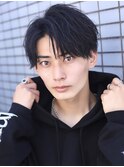 メンズブルーブラックアップバングデコだしコンマバング