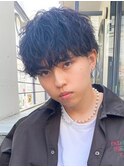 波巻きスパイラルツイストスパイラルパーマツーブロックマッシュ