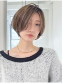 黒髪ボブルフネビージュ小顔ワンレンスペインカール　