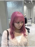 ダブルカラー/ピンクカラー/ボブルフ/ネビージュ/原宿/前髪/韓国