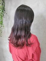 テトヘアー(teto hair) 赤髪　グラデーションカラー　レッドカラー　波巻き　黒髪