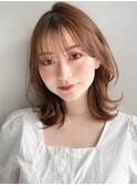 ショコラベージュ ボブルフ  ベビーバング カール くびれヘア