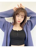 ふわっと長めミディアムボブ☆やわらかベージュブラウン