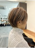 小顔カットミルクティーベージュ韓国風クールショート