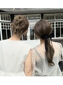 高めシニヨンとゆるふわポニー