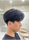 メンズセンターパートウルフセンターパートニュアンスパーマ襟足