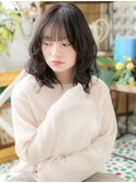 黒髪ダークアッシュくせ毛風鎖骨ミディアムc大宮20代30代40代