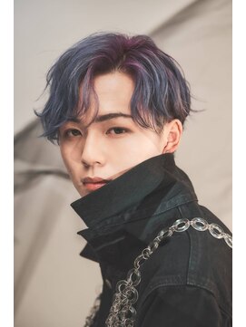 ファイン 三笠店(Fine) ブルーとパープルのルーツカラー☆韓国風センター分けマッシュ