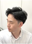 メンズビジネスツーブロックフェザーパーマ毛流れ理容室バーバー