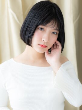 カバーヘア ブリス 志木南口駅前店(COVER HAIR bliss) シースルーバング切りっぱなし黒髪ショートボブ20代30代V志木