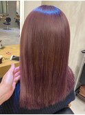 小顔セミウェットウェーブピンクベージュハイライトカラー
