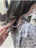 インナーカラー　ピンクベージュ　コントラストカラー