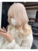 5255ニュアンスカラー艶髪ハイトーンシルキーベージュ波巻き