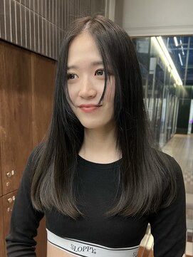 ノード(NODE) 栄カットカラー透明感ナチュラルロング　オリーブグレージュ