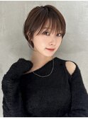 クールショート/ピンクベージュ/カーテンバング/顔周りカット
