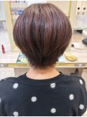 40代50代ハンサムショートピンクベージュ白髪ぼかしハイライト
