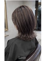髪質改善Lino hair/縮毛矯正/白髪ぼかし/ハイライト/メンズカット【リノヘア】 コントラストハイライト/くびれミディアム/外ハネボブ