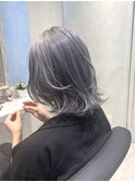 ダブルカラー/黒髪/ボブルフ/ネビージュ/原宿/前髪/グレー