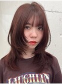 14883オリーブグレージュ韓国風巻きレイヤーカットくびれヘア