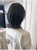 福山美容室caary 切りっぱなしミディアム外ハネ骨格補正透明感