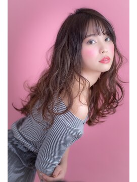 エルデ ナインズ ヘアー スタンド 川口店(elde 9's HAIR STAND) 84モーブカラー&セミウェットなワイドバングなくびれミディ 川口