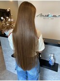 艶髪ブリーチなし透け感グレージュカラー美髪ストレート