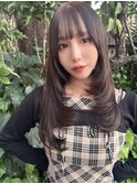 韓国レイヤーカット/小顔ロングレイヤー/ぱっつん前髪