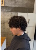ツーブロックツイストスパイラルパーマメンズマッシュウルフ