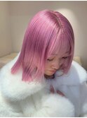 14129ブリーチ＆ダブルカラーハイトーンラベンダーピンクボブ