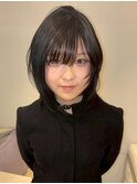 17568黒髪ハッシュカットバーガンディミディアムレイヤーカット