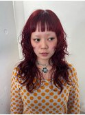 ブリーチなしレッドウルフカットパーマ