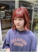 派手すぎないブリーチカラー丸ピンクオレンジ