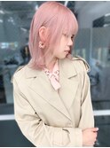 ハイトーン ペールピンク 透明感 外ハネボブ ケアブリーチ