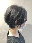 ハンサム前髪なしショート×アッシュグレー#刈り上げショート