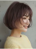 コーラルピンク×ふんわりショートボブ 顔周りカット