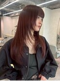 ロングレイヤー　ワイドバング　ワインレッド　髪質改善　暖色