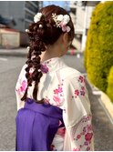 和装ヘア　編み下ろし　成人式　ヘアセット　ポニーテール