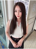グレージュ×ストレート/セミロング/うる艶
