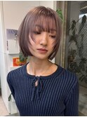原宿ブリーチなしダブルカラーピンクベージュミディアムボブ20代