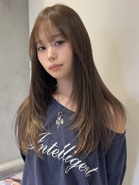 オリーブベージュ/ブリーチなしダブルカラー/透明感カラー