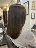 セミロング大人レイヤーカットブリーチなしオリーブグレージュ