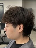 フェザーパーマ/グレーブルーカラー/刈り上げショートパンク