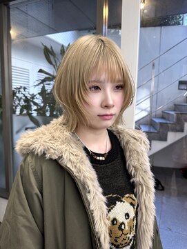 レコ 渋谷(LECO) ボブショートウルフボブレイヤー顔周りレイヤーブロンド