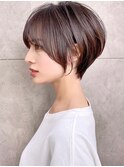 ひし形ショート/マロンベージュ/艶カラー/ダークアッシュ/柴