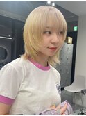ダブルカラー外ハネボブインナーカラーハイライトケアブリーチ