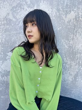 ネイロ 錦糸町(NeiRo) 黒髪アッシュブラックぱっつん前髪グレージュカラーロング