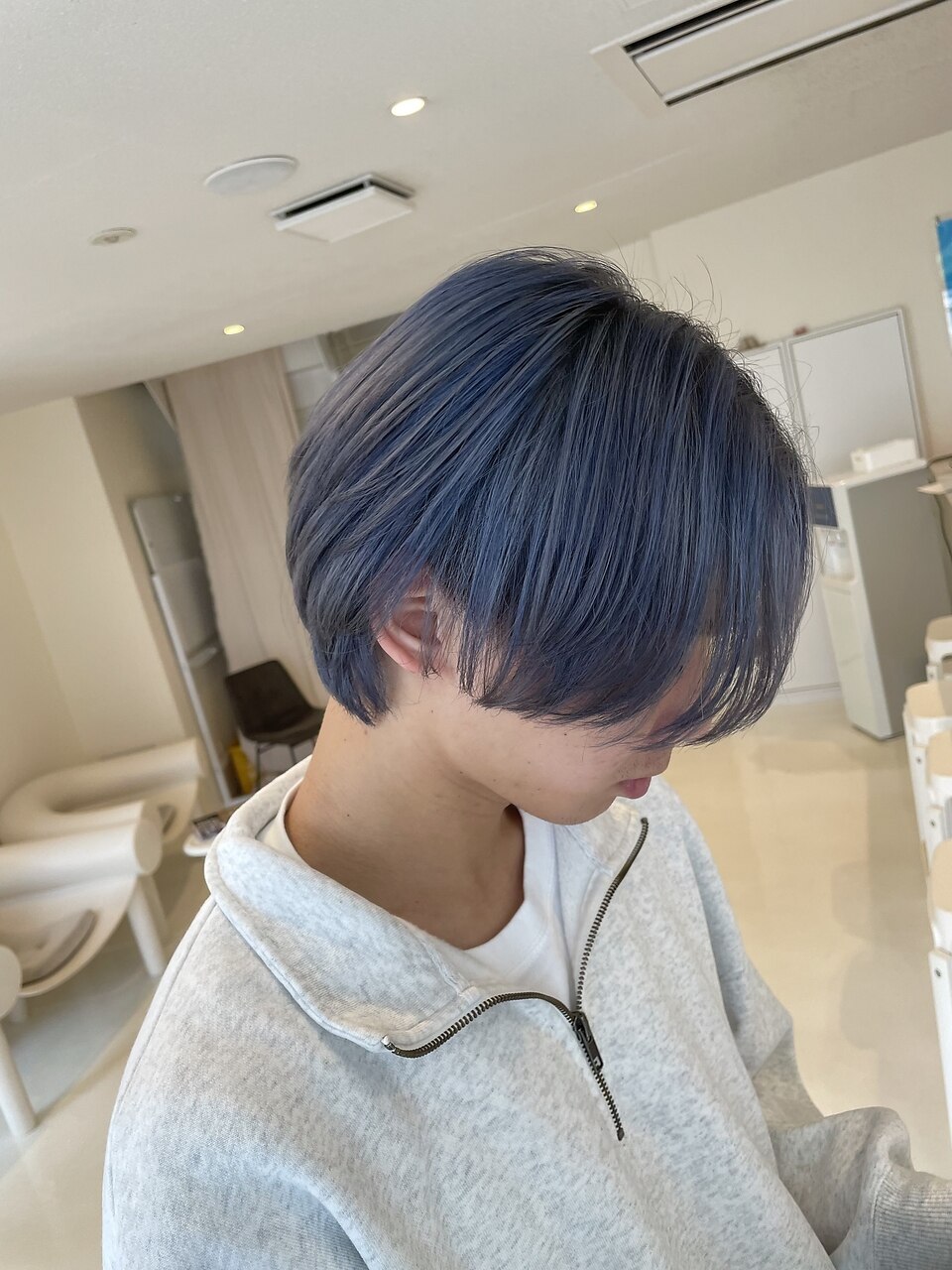 メンズ】ミディアムセンターパート×アイスグレージュ：L228558750